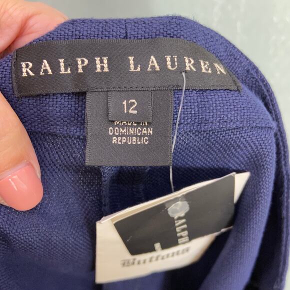 Ralph Lauren Black Label 100% Linen‎ Pants Size 12 Wide Leg Navy Blue Trousers - Picture 3 of 11